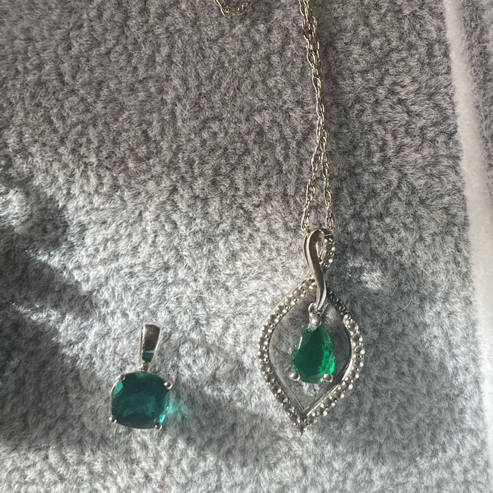 SOLD. 10K White Gold Lab Emerald Pendant Only